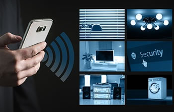 Home security post image, shows phone, computer, etc.