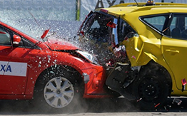 Uninsured motorist coverage post image, shows a red car running into the back of a yellow car.